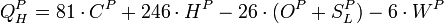 Q_H^P=81cdot C^P+246cdot H^P-26cdot(O^P+S_L^P)-6cdot W^P