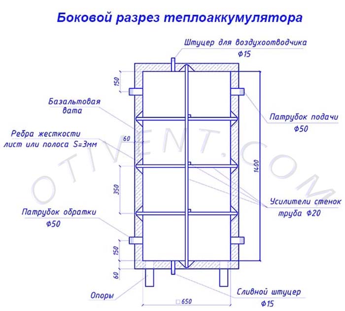 Чертеж буферного резервуара вместительностью 500 л