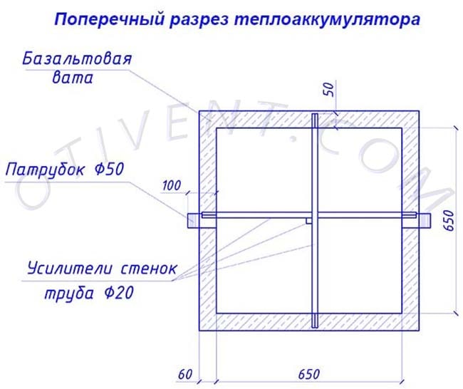 Чертеж аккумулятора тепла в разрезе