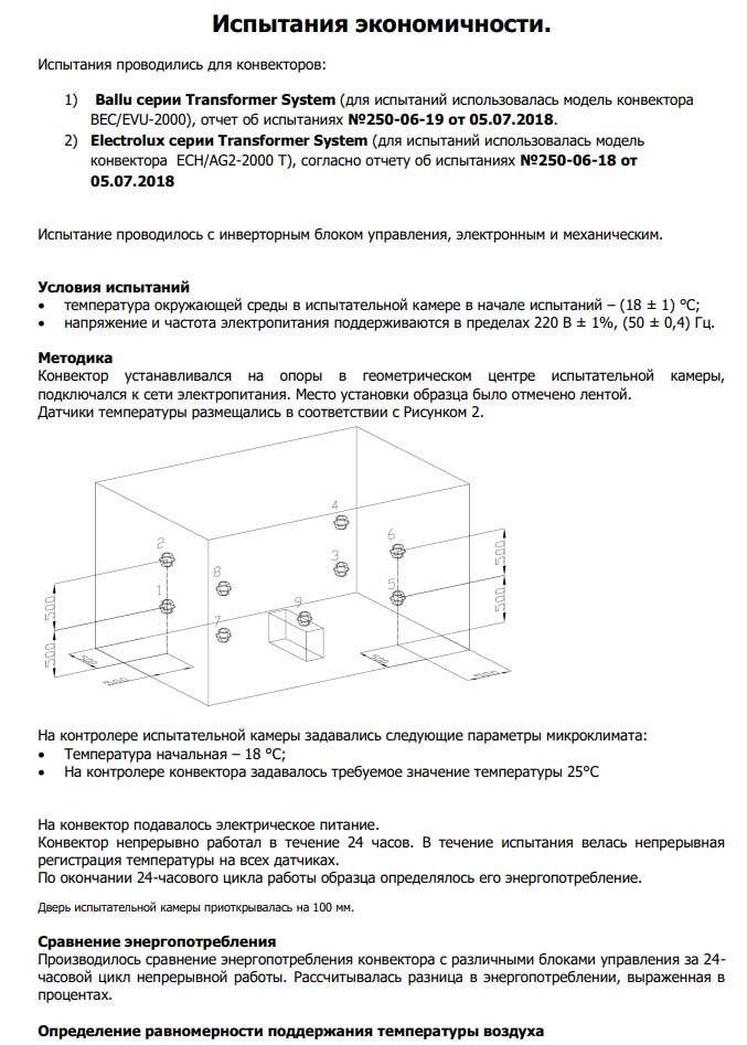 тесты и лабораторные испытания инверторных конвекторов и механических экономичность