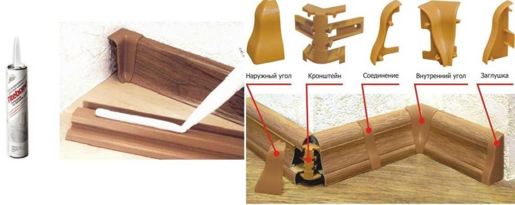Клей и все необходимы комплектующие для монтажа пластиковых плинтусов