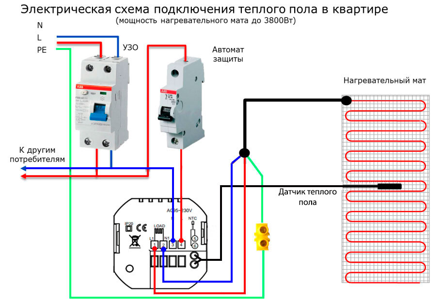 схема подключения термостата к теплому полу