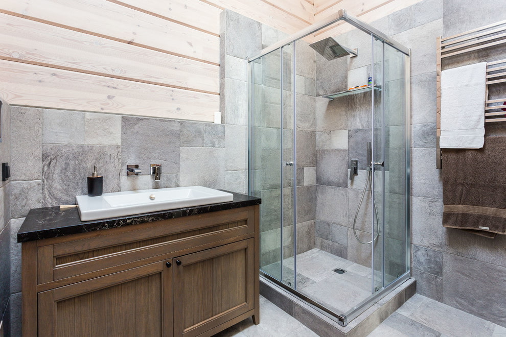 душевая из плитки под бетон