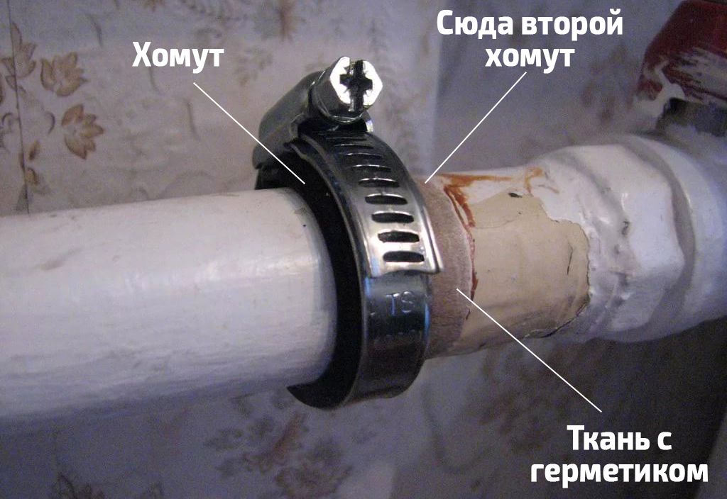 Повязка с герметиком на трубе